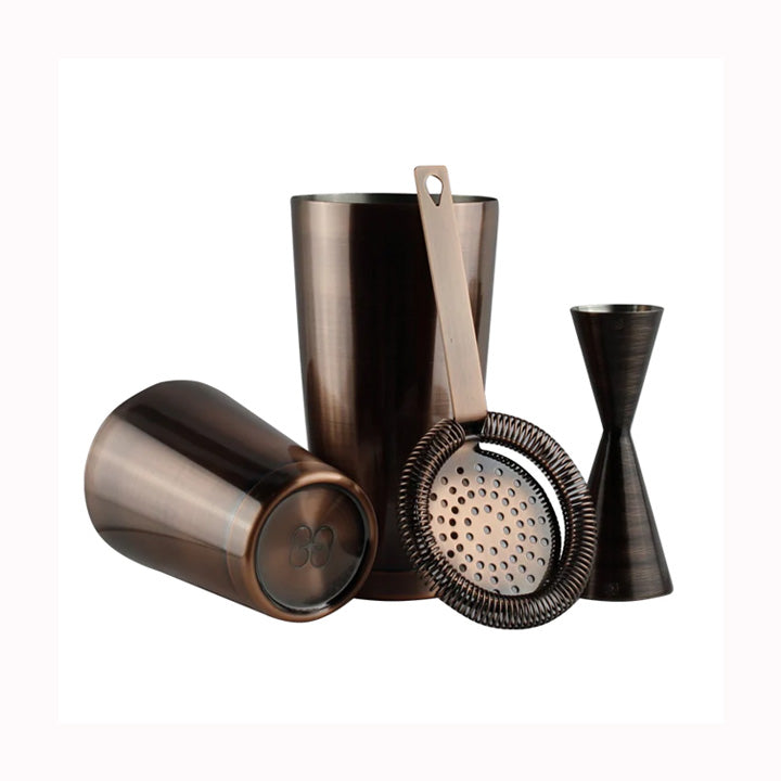 barGEEK Shaken Essentials Antique Copper cocktail shaker set